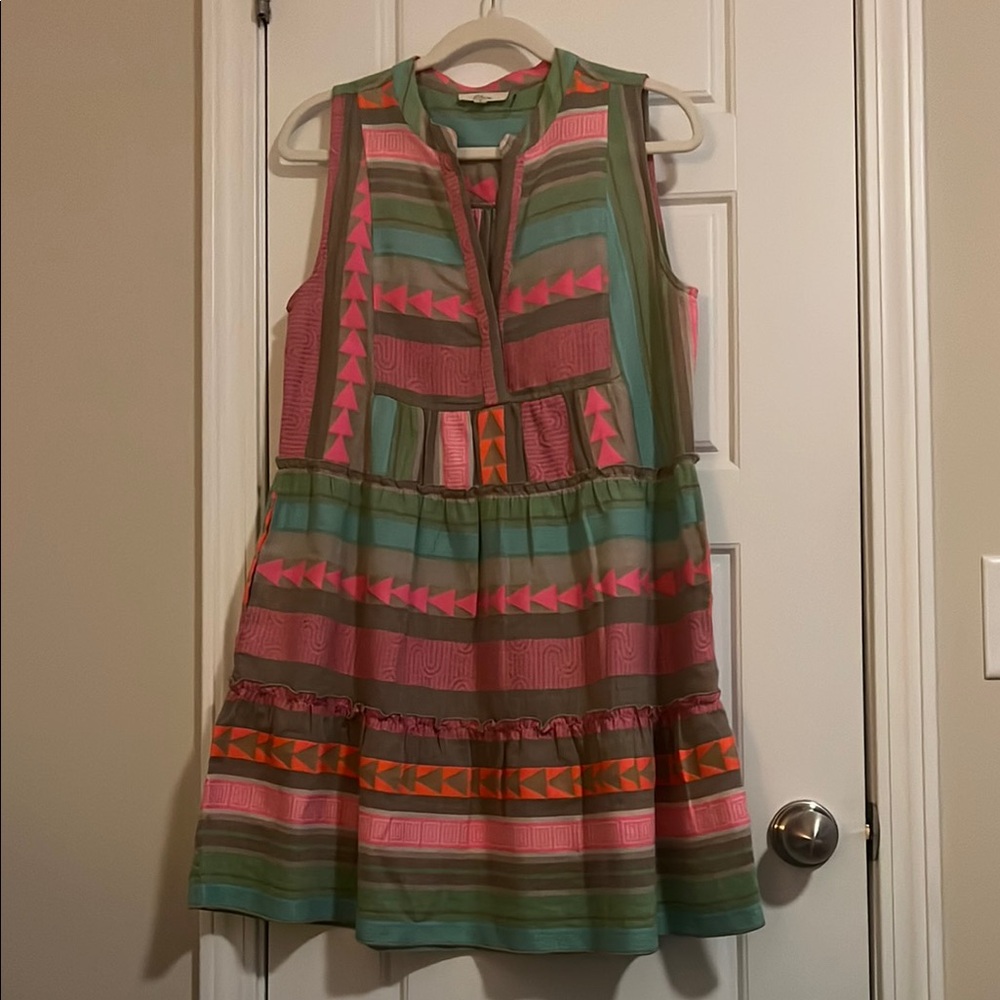Elan Red and Green Sleeveless V-Neck Sundress